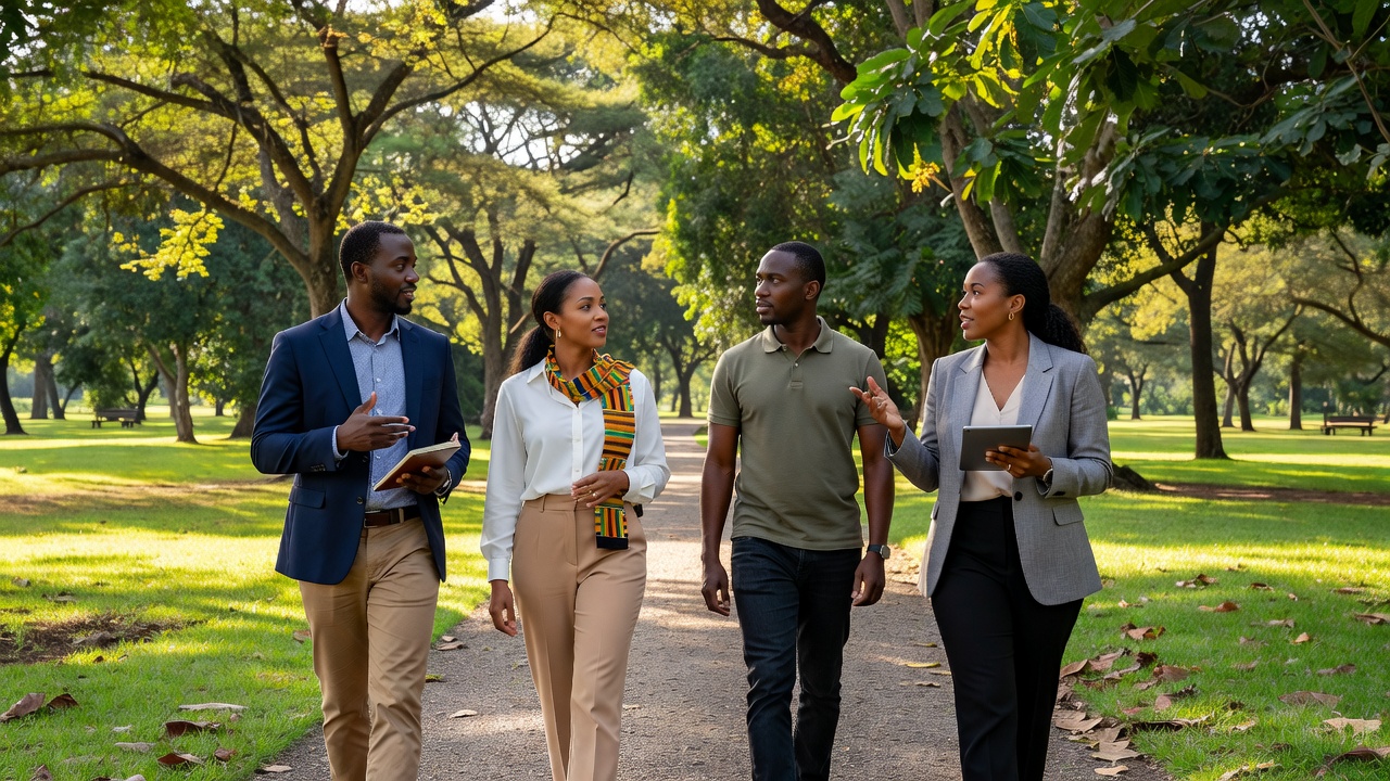 Consultants discussing in a park